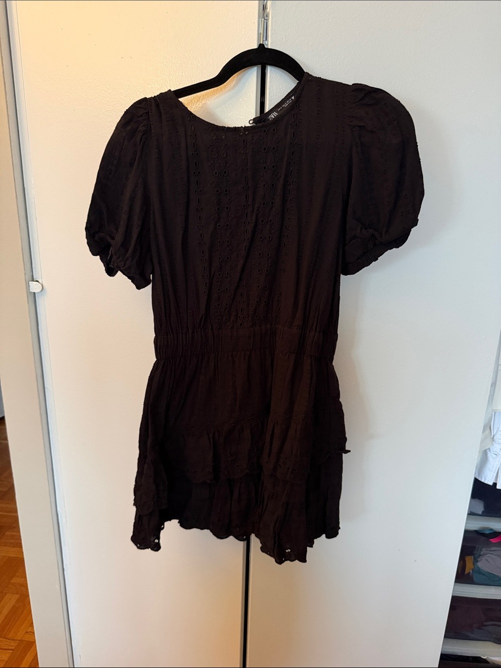 Zara Black Puff-Sleeve Mini Dress